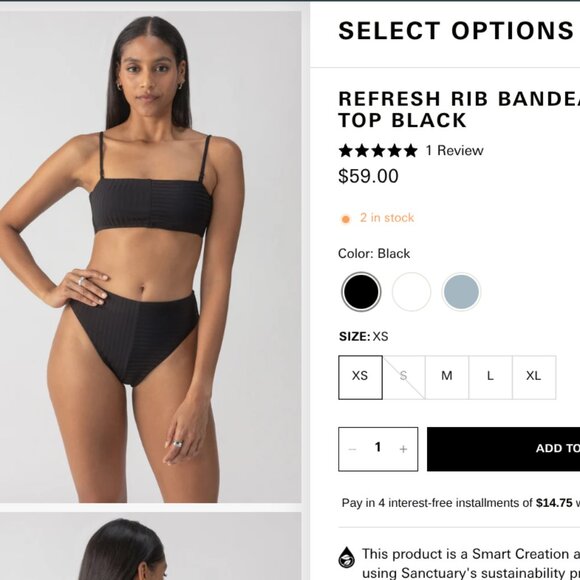 Brand New Sanctuary Refresh Rib 2-Pc Black Bikini - Picture 6 of 7
